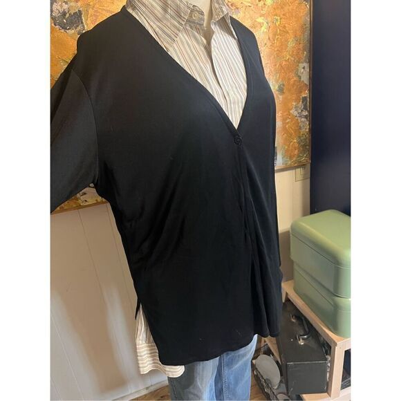 Vintage Eileen Fisher Woman Nlack Slinky Knit Lightweight Black One Button Cardi - Picture 2 of 10